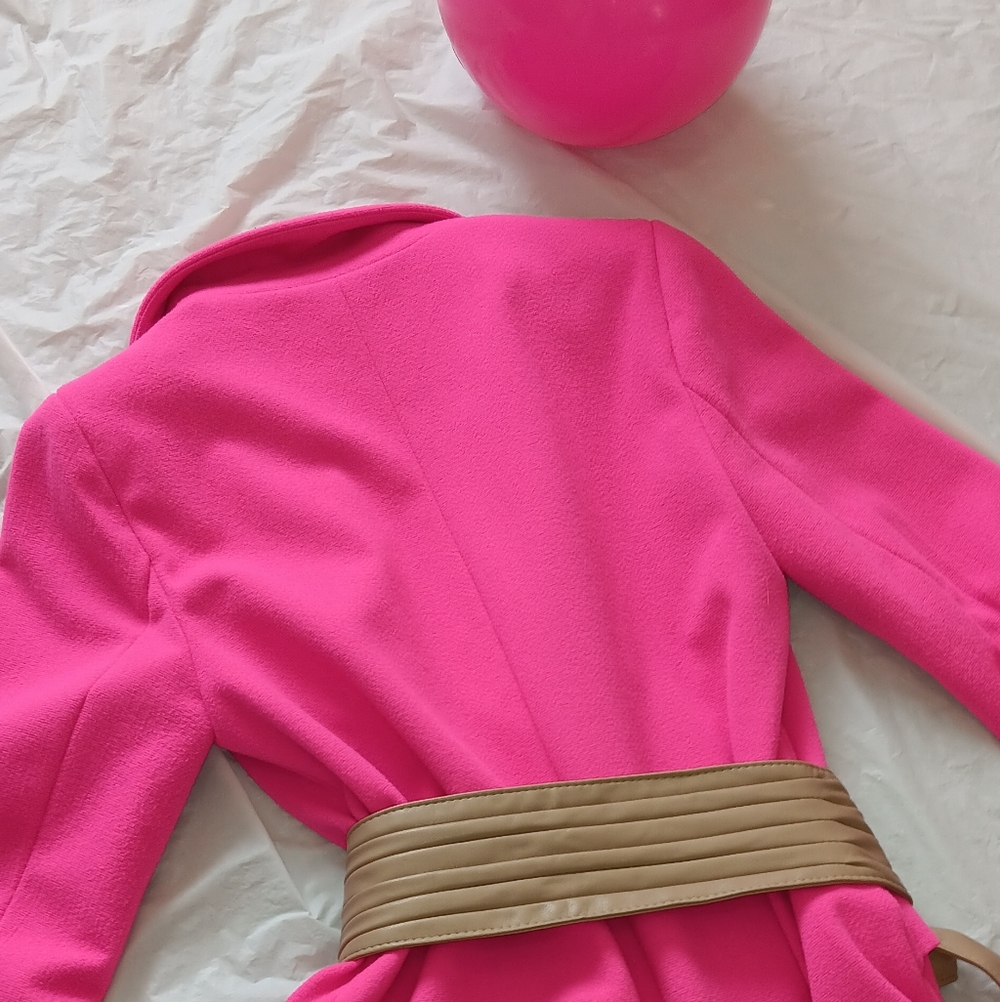 Pink Coat with Soft Vegan Leather Camel Belt - Picture 3 of 8
